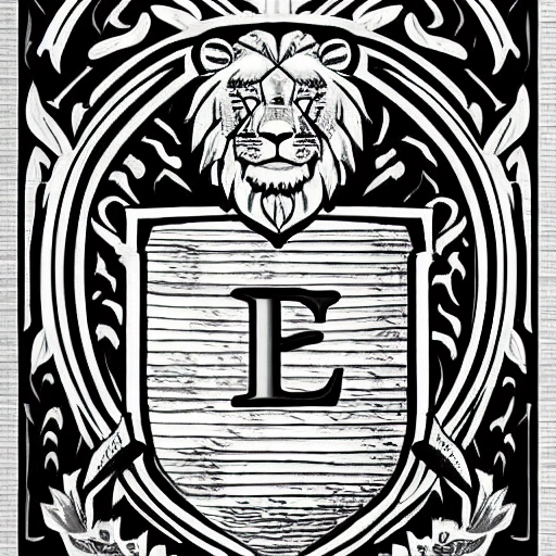 Please create a coat of arms with the initials L F and a lion included. The drawing must be detailed and with a fine drawing of the initials. The shield should have a classic and elegant shape.
