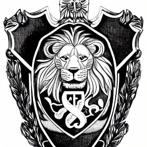 Please create a coat of arms with the initials LF and a lion included. The drawing must be detailed and with a fine drawing of the initials. The shield should have a classic and elegant shape.
