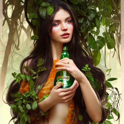 beautiful digital painting of a woman stylish female jungle holding a bottle of shampoo  with high detail, real life skin, freckles, 8 k, stunning detail, works by artgerm, greg rutkowski and alphonse mucha, unreal engine 5, 4 k uhd
