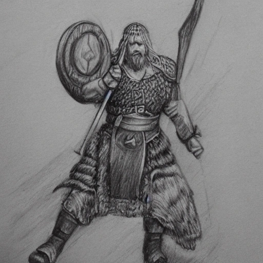 viking warrior strong, Pencil Sketch