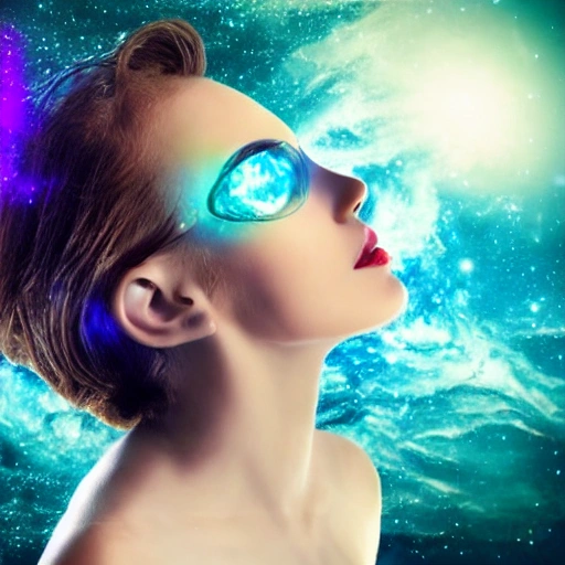 beautiful girl with sea hear in the distant galaxy, , Trippy