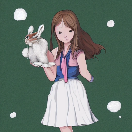 Cute, hare, girl, Human, white, fluffy, Cartoon