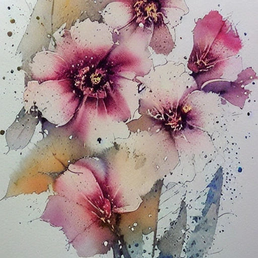 oose loose watercolor of flowers painterly, granular splatter dripping. muted colors by jean - baptiste monge