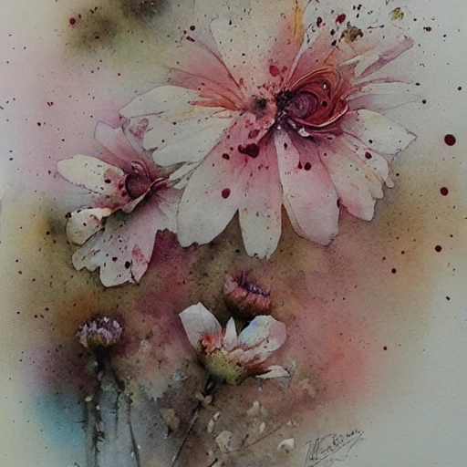 oose loose watercolor of flowers painterly, granular splatter dripping. muted colors by jean - baptiste monge