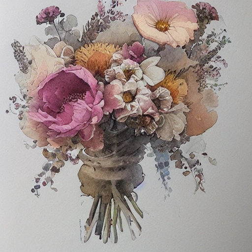 loose watercolor of bouquet of flowers  muted colors by jean - baptiste monge