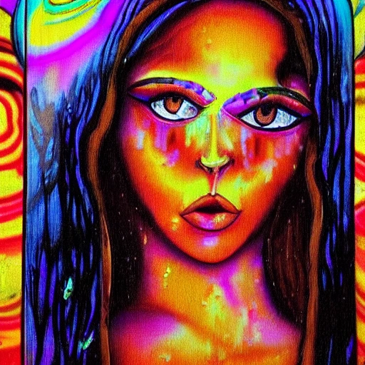 mujer con rostro angelical mirada profunda y cuerpo entero 
Trippy