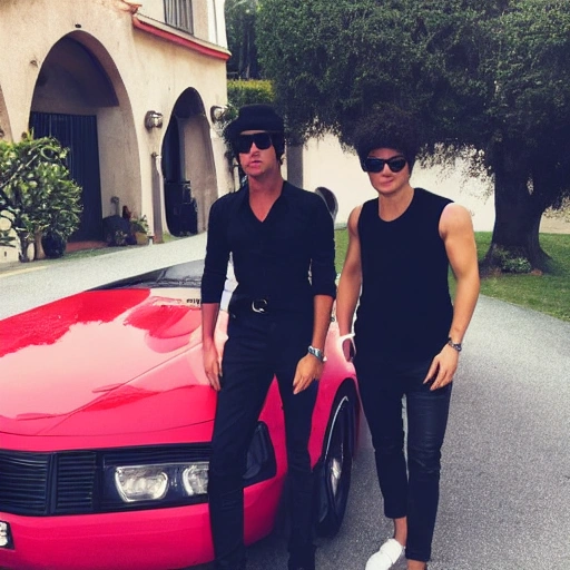 Bruno goes to his friends house Luciano in his black car 