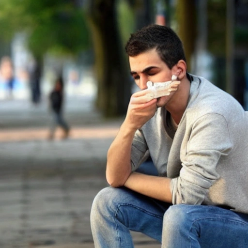 Joven fumando porro en una plaza