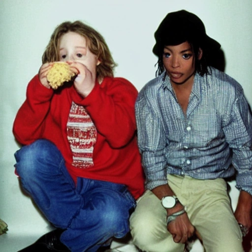 Macaulay Culkin y michael jackson comiendo panchos