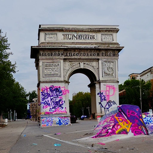 triumphal arch vandalized with graffiti