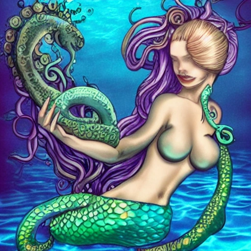 mermaid and tentacle fusion, siren, tentacles, monsters, fantasy, creatures