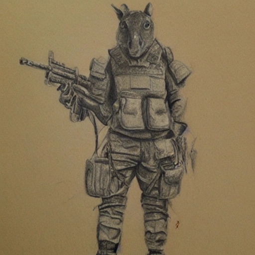 Animal Rana vestida de soldado, Pencil Sketch, 3D