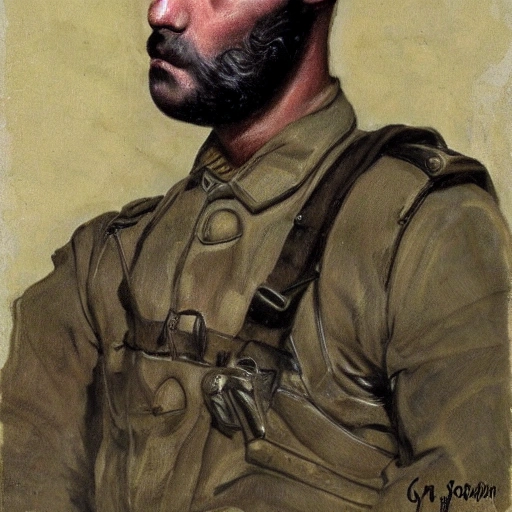 Retrato de un soldado con la  cara de una rana animal  