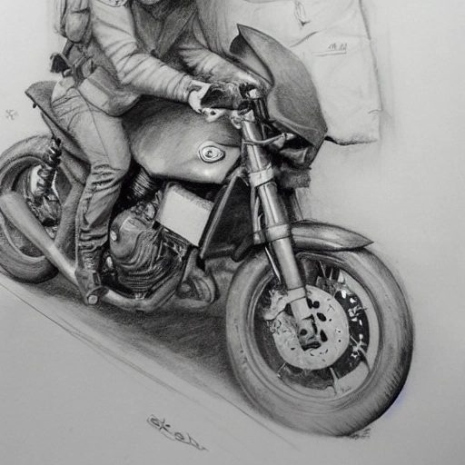 Soldado retrato segunda guerra mundial to loco , Pencil Sketch en motocicleta

