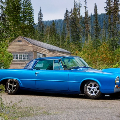 A nice blue american car, bigger than a bear. 