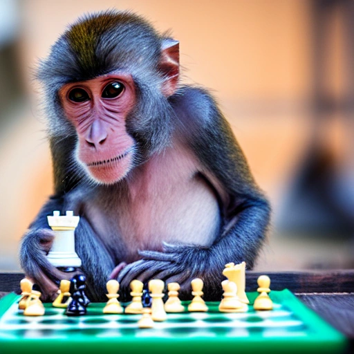 A monkey playing chess in the space