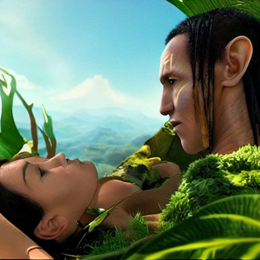 avatar movie Na'vi couple sunbathing, realistic 8k movie
