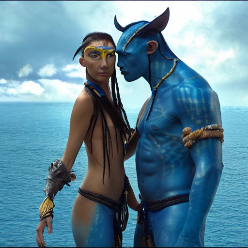 blue Na'vi of avatar movie,  couple sunbathing, realistic 8k 8mm

