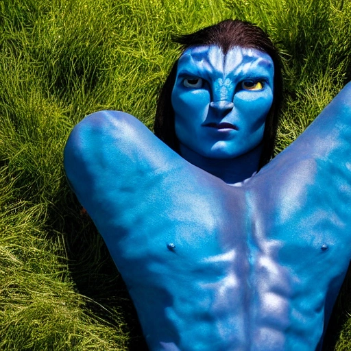 blue Na'vi of avatar movie  sunbathing, realistic 8k 8mm

