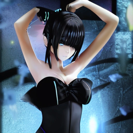 best quality, ultra high res, (photorealistic:1.4),Science fiction weapon，laptop,antenna hair clips ,Science fiction，fishnets，science_fiction，black strapless leotard,,,oppai loli，cleavage,black eyes, black hair，twintails， messy_hair，oppai loli，（lmasterpiece), i(best quality, super fine illustration]]. ((beautiful eyes)),[ very delicate light, perfect an delicate limbs], [nature,city,,painting, water spray),Kl fine luminescence ,very fine 8KCG wallpapery], whole body, bright eyes,((an extremely delicate and beautiful girl))，perfect hands