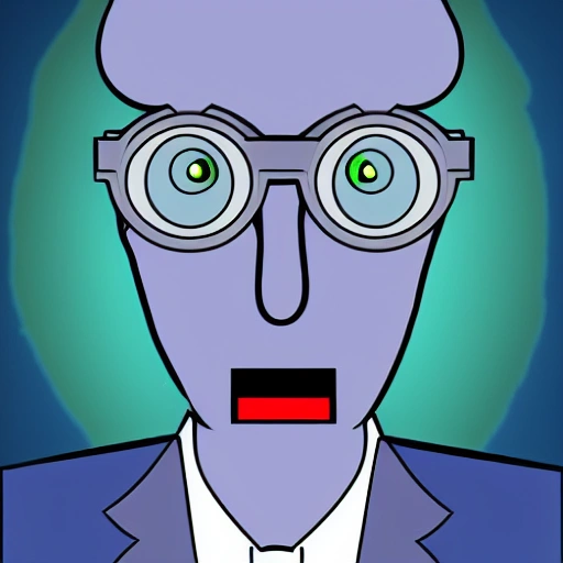 Intelligent mad scientist, with a giant brain and very strange glasses with blue skin and out brain

, Cartoon