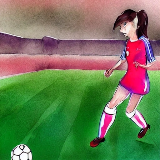 Necesito la imagen de una chica que juega al futbol y que es muy popular, , Water Color, Cartoon