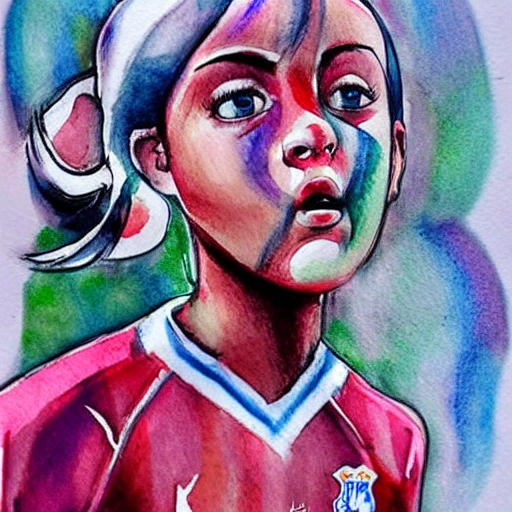 Necesito la imagen de una chica que juega al futbol y que es muy popular, , Water Color, Cartoon, 3D, Pencil Sketch, Trippy, Oil Painting