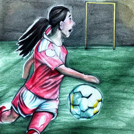 Necesito la imagen de una chica que juega al futbol y que es muy popular, , Water Color, Cartoon, 3D, Pencil Sketch, Trippy, Oil Painting