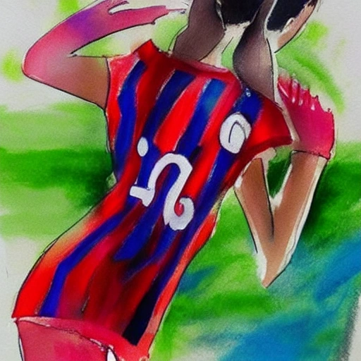 Necesito la imagen de una chica que juega al futbol y que es muy popular, , Water Color