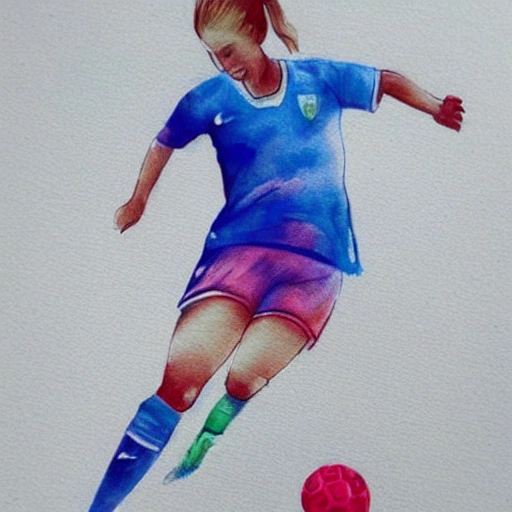 Necesito la imagen de una chica que juega al futbol y que su equipación sea totalmente blanca , Water Color, 3D