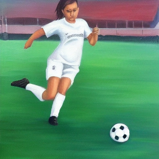 Necesito la imagen de una chica que juega al futbol y que su equipación sea totalmente blanca , , Oil Painting