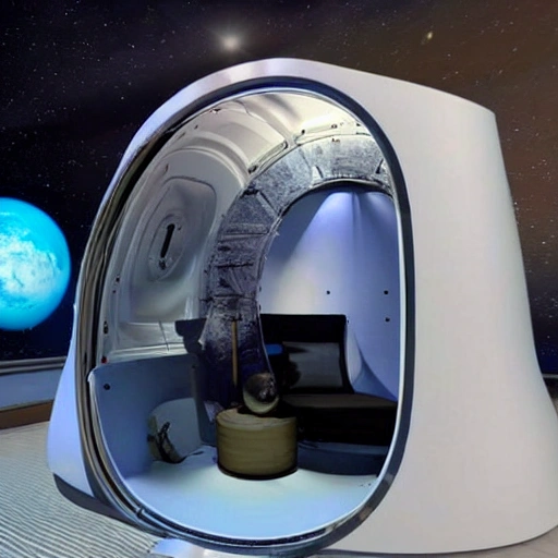 capsula para dormir en el espacio con luna de fondo