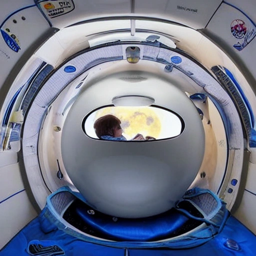 capsula para dormir en el espacio, con luna de fondo