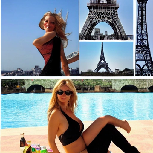 torre eiffel, mujer rubia, baja mil, pool dance