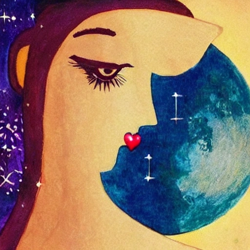 women look the moon and the moon is a heart