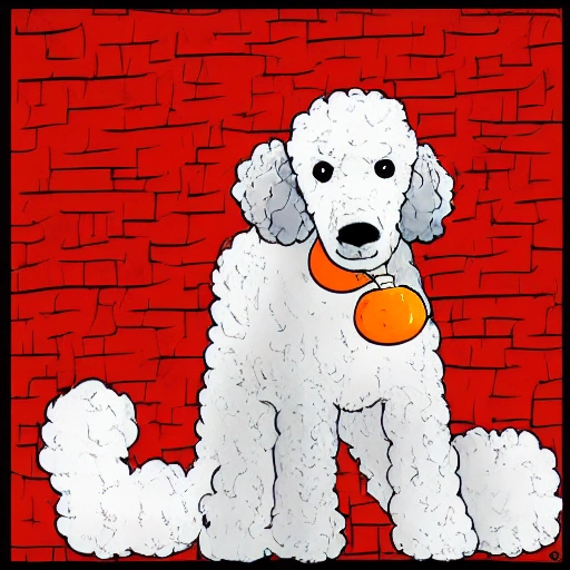 white giant poodle with orange and red painted tail , Cartoon, Cartoon