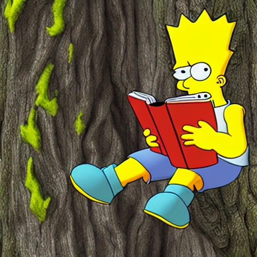 bart simpson reading a book in the forest, 3D