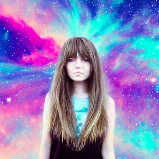 beautiful girl with sea hair in distant galaxy, Trippy