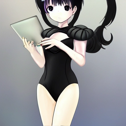 best quality, ultra high res, (photorealistic:1.4),Science fiction weapon，laptop,antenna hair clips ,Science fiction，fishnets，science_fiction，black strapless leotard,,,oppai loli，cleavage,black eyes, black  hair，twintails， messy_hair，oppai loli，（lmasterpiece), i(best quality, super fine illustration]]. ((beautiful eyes)),[ very delicate light, perfect an delicate limbs], [nature,city,,painting, water spray),Kl fine luminescence ,very fine 8KCG wallpapery], whole body, bright eyes,((an extremely delicate and beautiful girl))，perfect hands