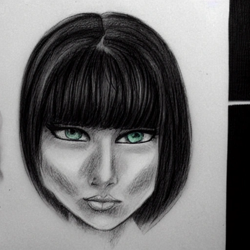 russian, women,  blue eyes, black hair, , , Cartoon, Pencil Sketch