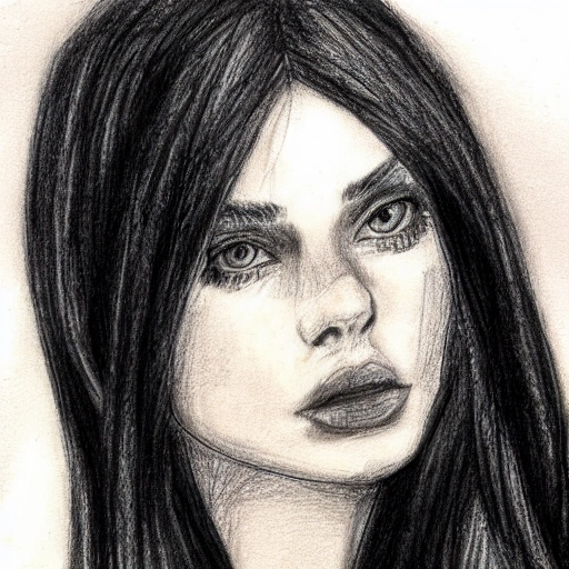 russian, women,  blue eyes, black hair,  Pencil Sketch, 