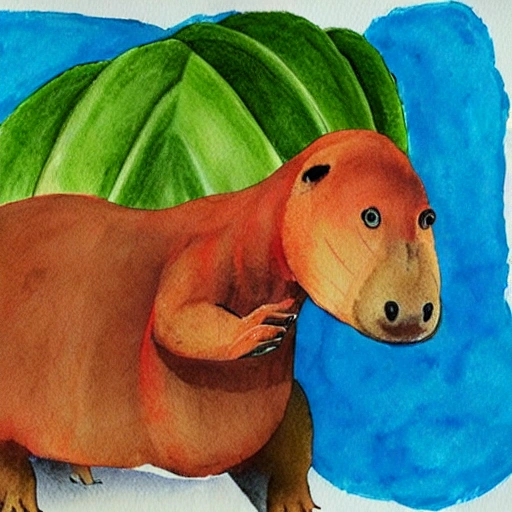 capybara dressing dinosaur 
, Water Color