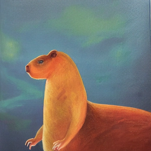 capybara dressing dinosaur, Oil Painting