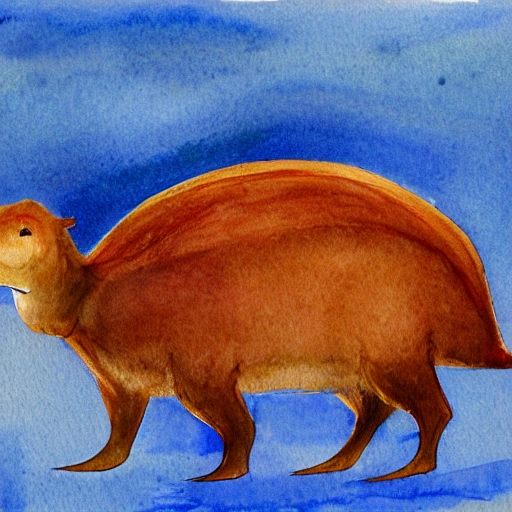 capybara dessing dinosaur, Water Color