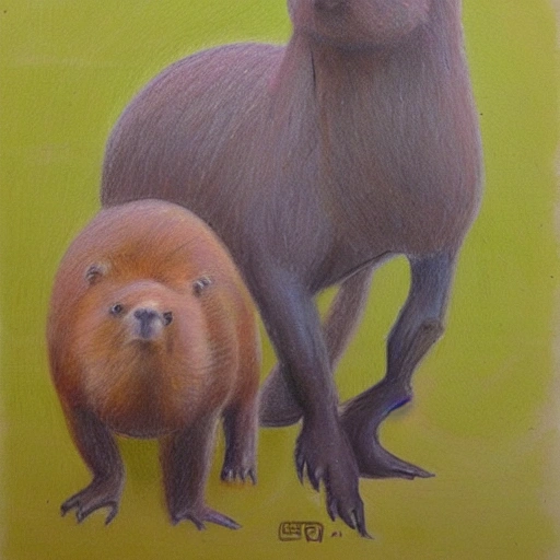 capybara dessing dinosaur,  Oil Painting, Pencil Sketch