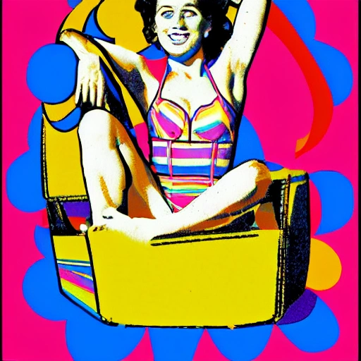 80's woman sunbathing, pop art 