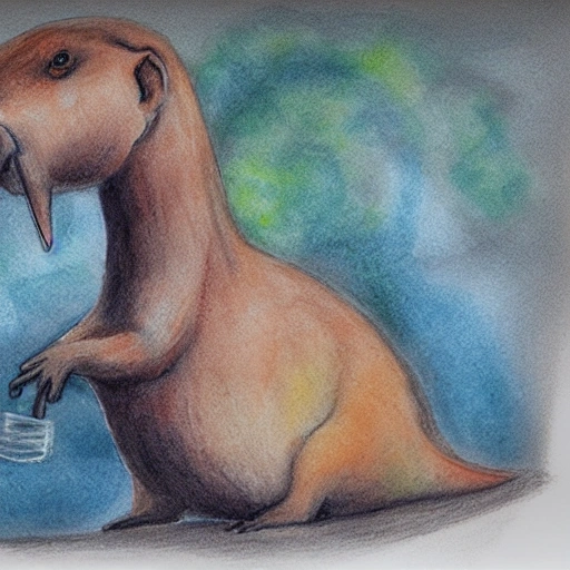 capybara dessing dinosaur,  Pencil Sketch,, Water Color