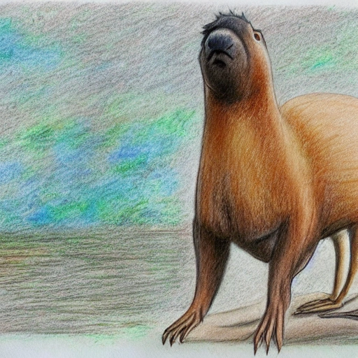 capybara dessing dinosaur,  Pencil Sketch,, Water Color