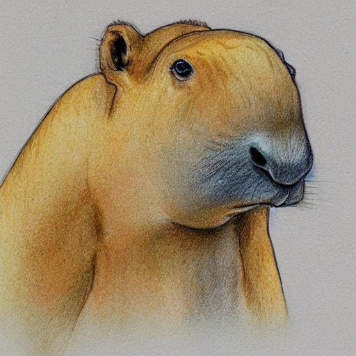 dinosaur capybara ,  Pencil Sketch,, Water Color