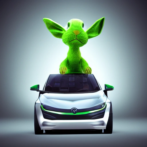 a rabbit driving a Weilai Electric Vehicle,  c4d render, huge head and tiny arms, Pencil Sketch